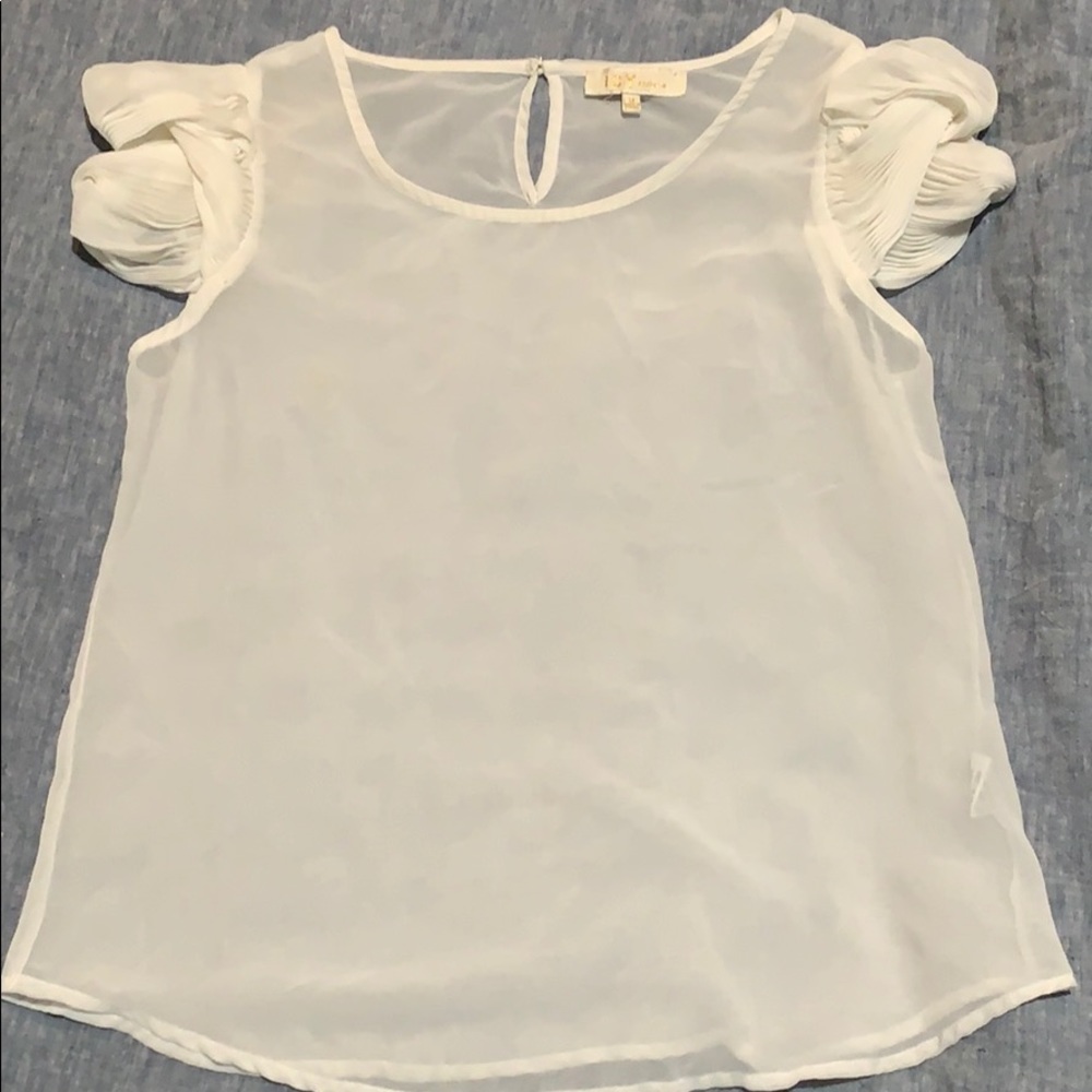 Sheer, White, Short Sleeve Blouse